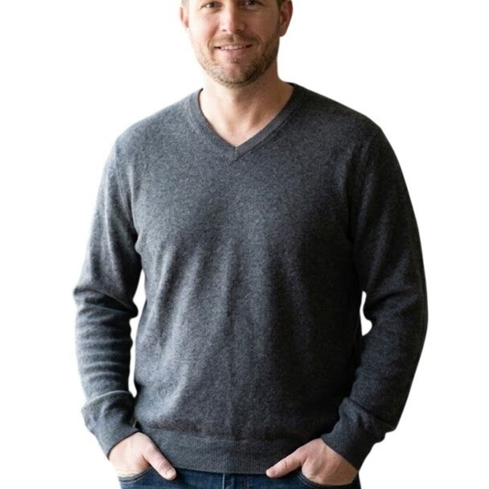 Nordstrom Mens Shop 100% Cashmere V-Neck Sweater Charcoal Gray XXL N285651MN